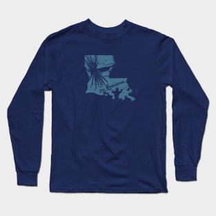 Louisiana Distressed Fly Fishing State Map Long Sleeve T-Shirt